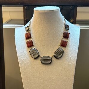 The Limited Gray & Red Lucite Gold Tone Signed Statement Necklace.